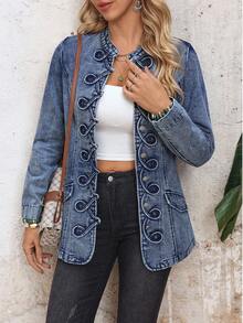 EMERY ROSE Women's Casual Washed Single-Breasted Denim Jacket, Autumn - Blue - View 1