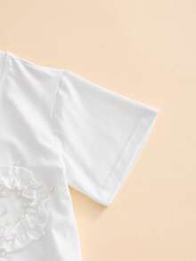 SHEIN 少女圆领仿珍珠装饰短袖T恤搭配蝴蝶结装饰牛仔裤，休闲套装，适合约会、购物及其他场合。 - 彩色 - 查看 7