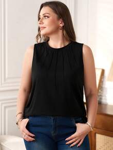 Rosumi 大码女式夏季休闲度假纯色黑色背心，适合夏季假期、春假、女士度假、外出等场合，2026新款，简约时尚，日常穿着舒适，休闲度假波西米亚风上衣，适合夏季、度假、通勤、日常穿着。 - 黑色 - 查看 7