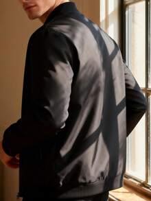 EGENSIO Men's Letter Embroidered Zip-Up Baseball Jacket - Black - View 2