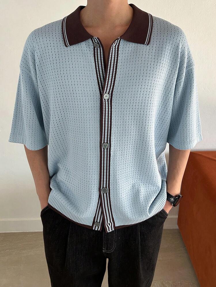 Men's Striped Short Sleeve Cardigans, Multi-Color Knit Tops For Summer