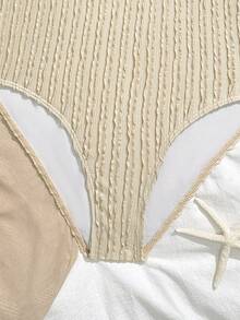 Khaki Special Fabric Elastic One-Piece Swimsuit With Ruffle Trim For Teenage Girls - Khaki - View 6