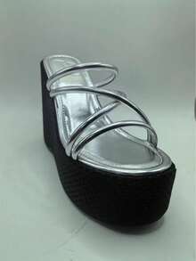 Sugerpunk 女士厚底凉鞋 拖鞋 露趾坡跟时尚女鞋 - 銀色 - 查看 8