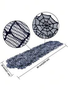 ROMWE Goth 1 pieza Camino de mesa de encaje negro, bandera de mesa de Halloween, bandera de mesa de telaraña, mantel de decoración de mesa de comedor familiar, mantel de bandera de mesa del festival de fantasmas de Halloween, decoración del hogar - Negro - Ver 2