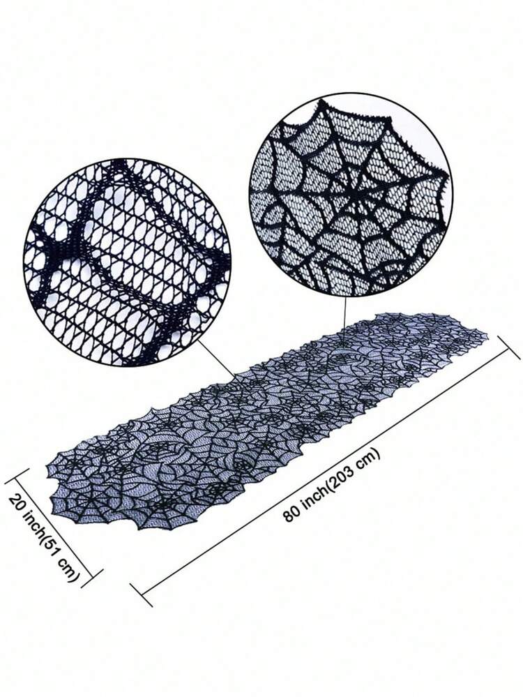 ROMWE Goth 1 khăn trải bàn ren đen, cờ bàn Halloween, khăn trải bàn cờ mạng nhện, khăn trải bàn trang trí gia đình, khăn trải bàn cờ Halloween lễ hội ma, đồ trang trí nhà cửa - màu đen - Xem 2