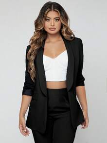 EURMUSE Traje de pantalón y blazer de manga 3/4 elegante para oficina para dama - Negro - Ver 5