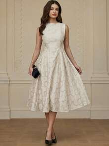 Aveloria Rosie Vestido sin mangas con cintura ceñida y abertura, con vuelo - Beis - Ver 3