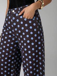 Aloruh Quần jeans nữ dáng rộng, họa tiết chấm bi, có túi, kiểu dáng thường ngày. - Màu xanh lam - Xem 2