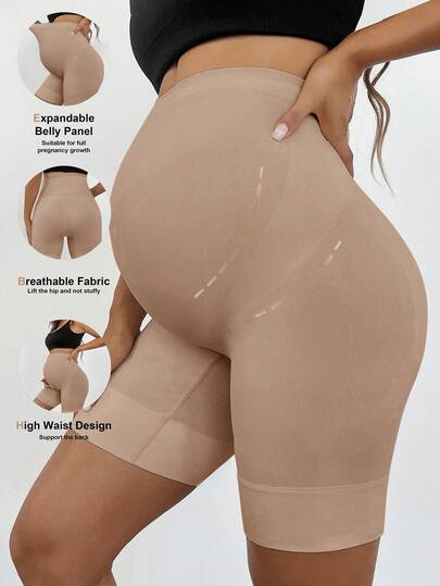 SHEIN Ropa interior de maternidad premium, ropa interior de embarazo de cintura alta y muslo medio para prevenir el roce, con soporte abdominal suave