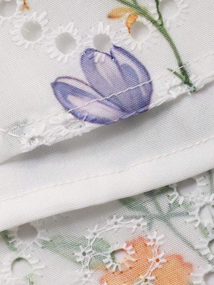 Women's Elegant Floral V-Neck Tie Waist Petal Sleeve Shirt And Skirt 2-Piece Set, Summer