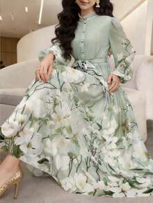 Veilorie 女士碎花系带长袖连衣裙 - 彩色 - 查看 8