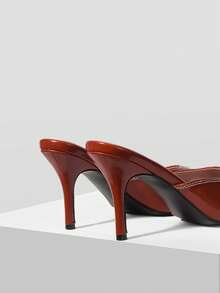 Mnmlis 女士尖头优雅高跟穆勒鞋，适合日常穿着 - 橘色 - 查看 4