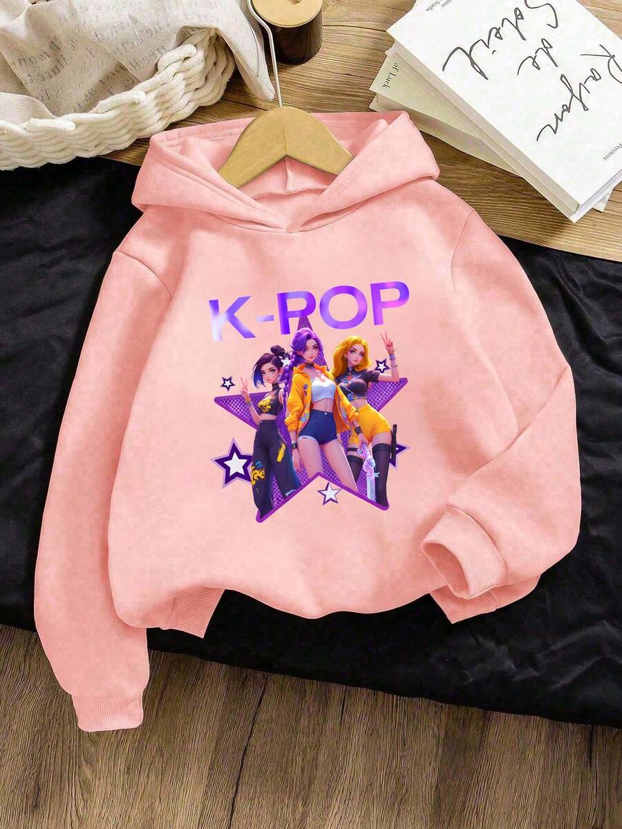 SHEIN 少女抓绒卫衣 - 黑色 - 粉色 - 查看 1