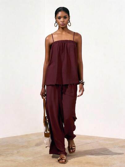 Zivah Conjunto de ropa casual de estilo nómada occidental para el festival de música de primavera 2025, Pascua: Top de camisola holgada con pliegues elásticos y pantalones de pierna ancha con cintura elástica, adecuado para fiesta de cumpleaños, uso diario, vacaciones, crucero, playa, invitado de boda, ir al trabajo