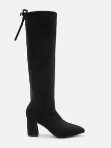 Glitzique 女士高跟秋冬膝盖/过膝高筒靴，粗跟，过膝靴，适合瘦腿连衣裙，搭配连衣裙 - 黑色 - 查看 8