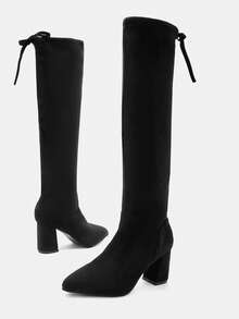 Glitzique 女士高跟秋冬膝盖/过膝高筒靴，粗跟，过膝靴，适合瘦腿连衣裙，搭配连衣裙 - 黑色 - 查看 10