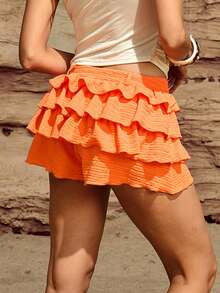 Zyxie Váy ngắn nhiều lớp màu trơn gợi cảm dành cho nữ - trái cam - Xem 2