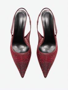 休闲尖头女式高跟鞋，时尚镂空户外派对，优雅细高跟 - 酒紅色 - 查看 3