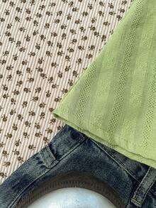 SHEIN 少女蕾丝吊带背心，优雅纯色蕾丝边吊带背心，适合夏季、度假、休闲、居家穿着，BM风格 - 薄荷綠 - 查看 5