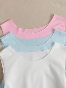 SHEIN 3件組青少年女孩休閒腰綁帶無袖連身衣，青少年女孩純色無袖連身衣 - 彩色 - 查看 5