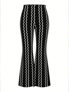 EMERY ROSE Pantalones acampanados con cintura elástica y estampado vintage a rayas blancas y negras - Multicolor - Ver 2