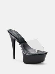 Glitzique 女士透明帶防水台細跟穆勒時尚夏天高跟涼鞋 - 無色 - 查看 7