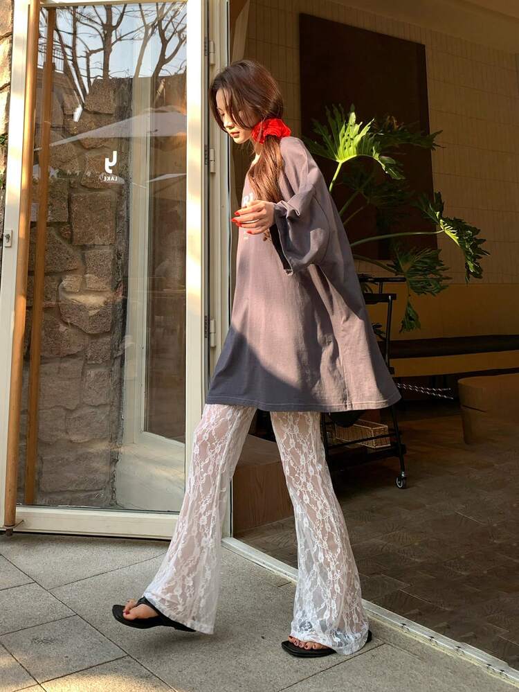 Women's Lace Patchwork Design Flared Leg Pants