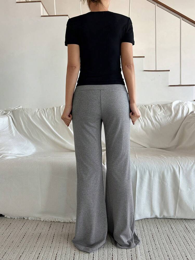 Women's Minimalist Fitted Cropped Top And Flared Pants Pajama Set