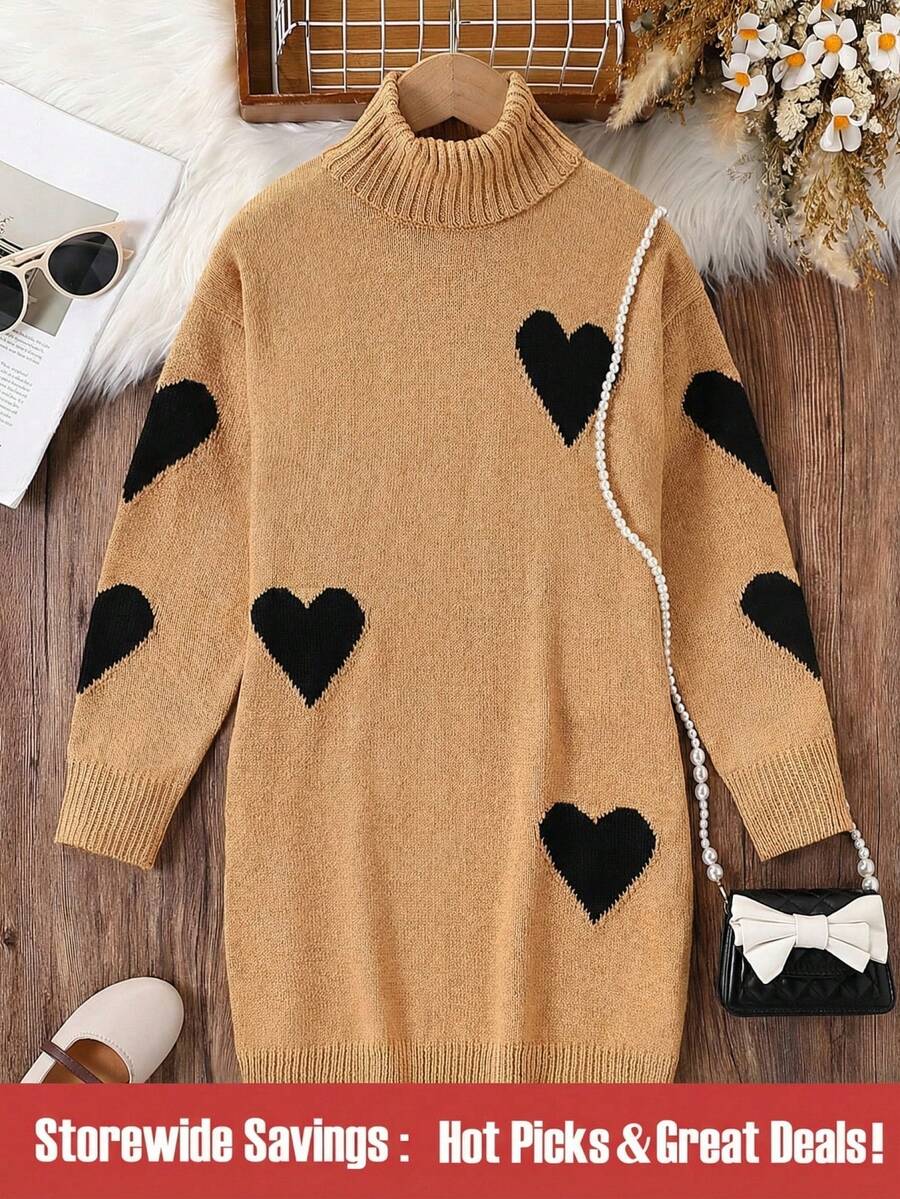 女童毛衣裙,秋冬新品 - 駝色 - 查看 1