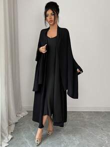 DAZY Women's Elegant Solid Color V-Neck Straight Dress With Veil, 2-Piece Set, Spring - Black - View 5