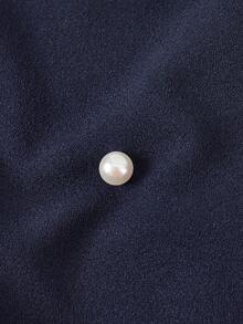 SHEIN MOD 女士优雅珍珠装饰半身裙，夏季 - 藏蓝色 - 查看 3