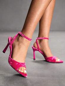 CUCCOO SZL Sandal Hak Tinggi Minimalis Wanita Warna Maroon yang Dapat Diatur, Untuk Pemakaian Sehari-hari Kasual, Sepatu Musim Semi, Liburan Musim Semi, Paskah, Pesta Prom, Natal, Sepatu Musim Semi Musim Panas - Beludru vertikal naik merah - View 6