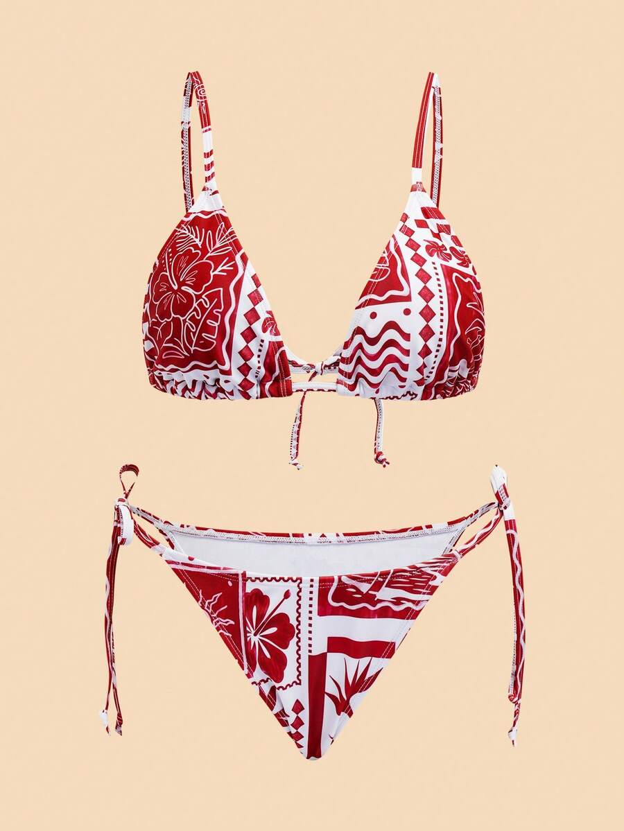 Travachic Women's Geometric Print Spaghetti Strap Sexy Bikini Swimwear Set, Summer Beach - Multicolor - View 1