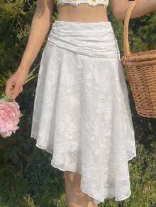 SHEIN MOD Chân váy chiffon dáng hippie cắt xẻ bất đối xứng cho nữ, chân váy chữ A phong cách bohemian, chân váy vạt bất đối xứng, chân váy thường ngày, chân váy hẹn hò, chân váy sinh nhật, chân váy đa năng. - trắng - Xem 1