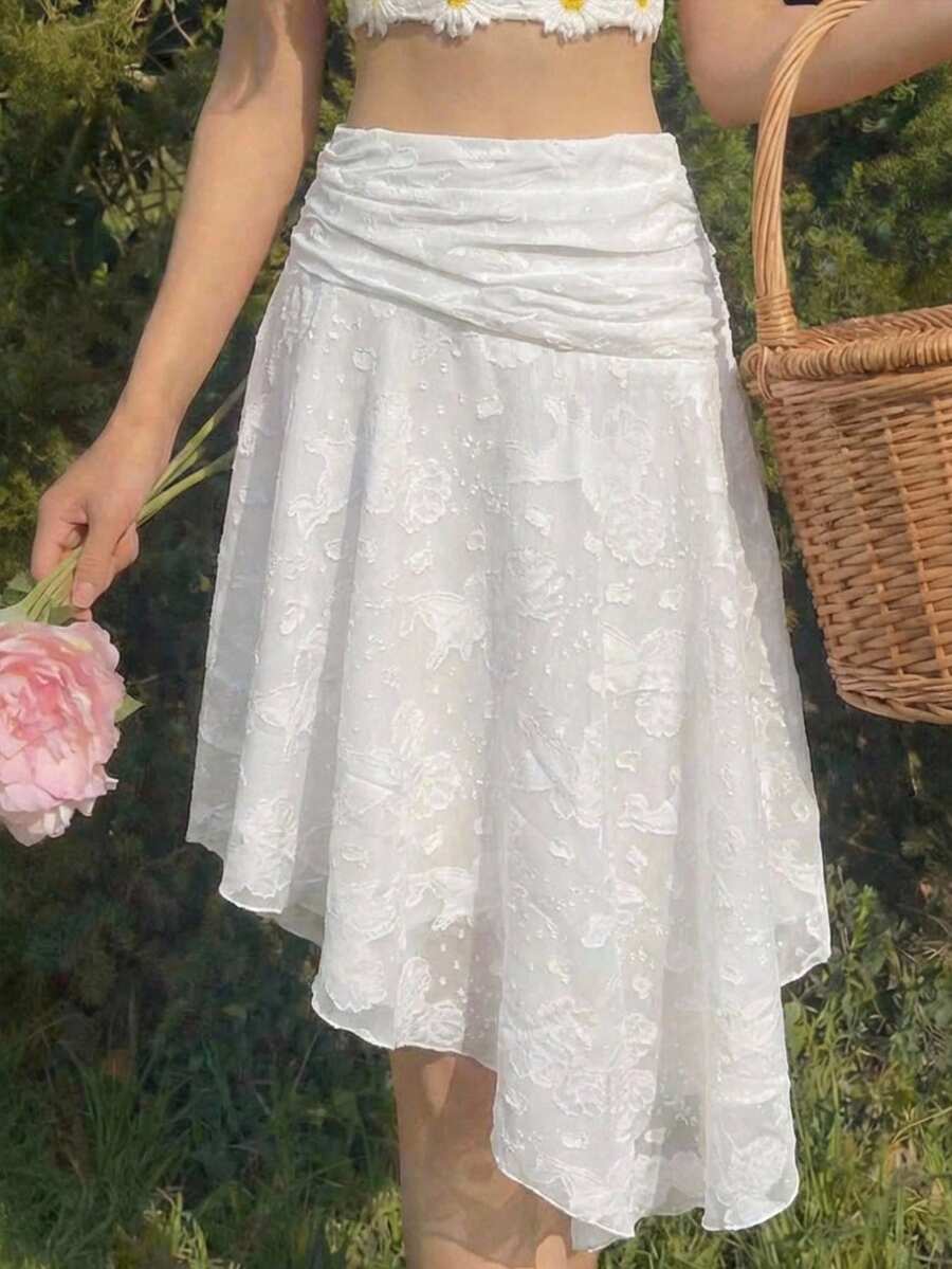 SHEIN MOD Chân váy chiffon dáng hippie cắt xẻ bất đối xứng cho nữ, chân váy chữ A phong cách bohemian, chân váy vạt bất đối xứng, chân váy thường ngày, chân váy hẹn hò, chân váy sinh nhật, chân váy đa năng. - trắng - Xem 1