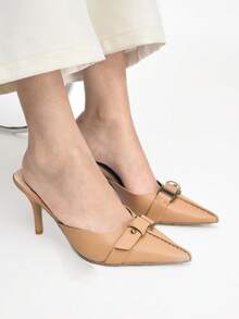 Mnmlis Women's Pointed Toe Buckle Design Fashionable Elegant High Heel Mules - Brown - View 7