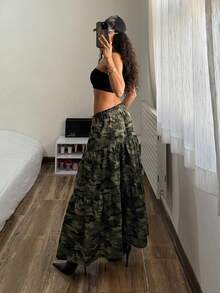 StreetHx Women's Drawstring Waist Casual Camouflage Denim A-Line Skirt - Multicolor - View 6