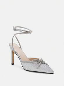 Glitzique 秋冬时尚露跟水钻装饰高跟鞋，性感派对及婚礼女鞋，优雅 - 銀色 - 查看 8