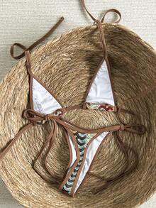 Swim SXY 2-Piece Textured Halter Bikini Set With Tie Side Bottoms, Sexy Swimwear For Beach & Holiday, Spring/Summer - Multicolor - View 2