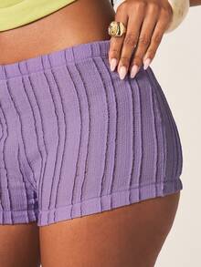 MISSGUIDED Women's Micro Booty Shorts Purple Textured Ribbed Fabric High Rise Hot Pants Summer Beach Festival Casual - Mauve Purple - View 5