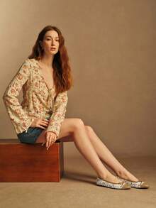 Rosivie 女士通勤休闲度假花卉网眼拼接低跟鞋 - 白咖 - 查看 6