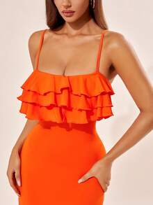 Radiana 女士优雅时尚性感多层荷叶边装饰吊带修身连衣裙，适合日常穿着、音乐节、科切拉音乐节、波西米亚风、外出、度假、海滩度假、假日、海边、西部风情、演唱会、狂欢节派对、约会之夜、伊比沙岛、纳什维尔、休闲、端庄、时尚、俱乐部、可爱、休闲、购物、街头风、外出等场合，易于搭配，显瘦，凸显身材，修饰身形 - 橘色 - 查看 6