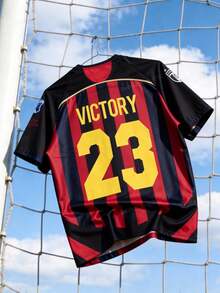 ROMWE MEN Prep Men's Letter & Stripe Print Round Neck Casual Short Sleeve T-Shirt - Black - View 9