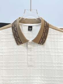 Manfinity Joysei Men's Textured Patchwork Flat Knit Collar Polo Shirt - Apricot - View 4