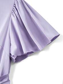 GlowEve CURVE Plus Size Women's Summer New Lavender Elegant Dress,Round Neck Ruffle Sleeve Waist Belt Metal Buckle Tea Party Brunch Banquet Date Night Woven Gown - Mauve Purple - View 4