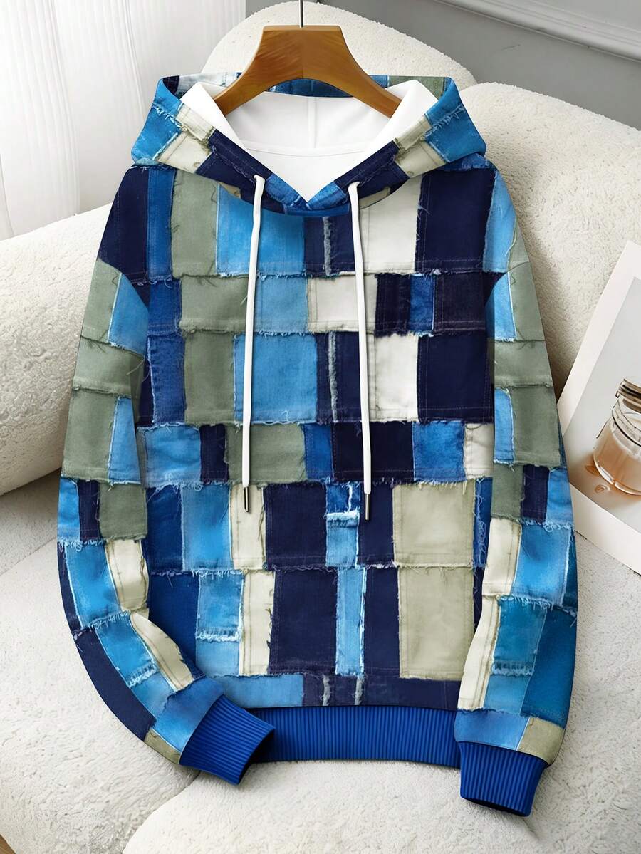 Rovax Sudadera casual de manga larga con estampado total para mujer - Azul - Ver 1