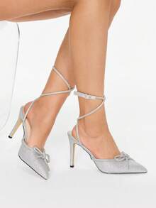 Glitzique 秋冬时尚露跟水钻装饰高跟鞋，性感派对及婚礼女鞋，优雅 - 銀色 - 查看 4