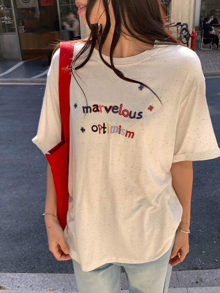 Women's Colorful Letter Pattern Loose Short Sleeve T-Shirt Graphic Tees Women