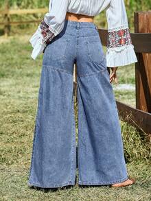 Breezaya Damen weite Bein Plissee Vintage Design Schlankheits Jeans - Helle Waschung - Übersicht 2