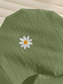 SHEIN Pregnant Women Floral Embroidery Pattern Casual Versatile Daily Wear Jumpsuit - Army Green - View 7